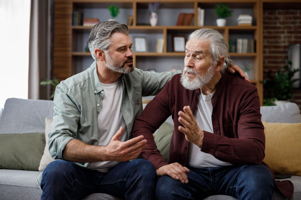 loved ones having a calm discussion about learning about dealing with difficult elderly parents