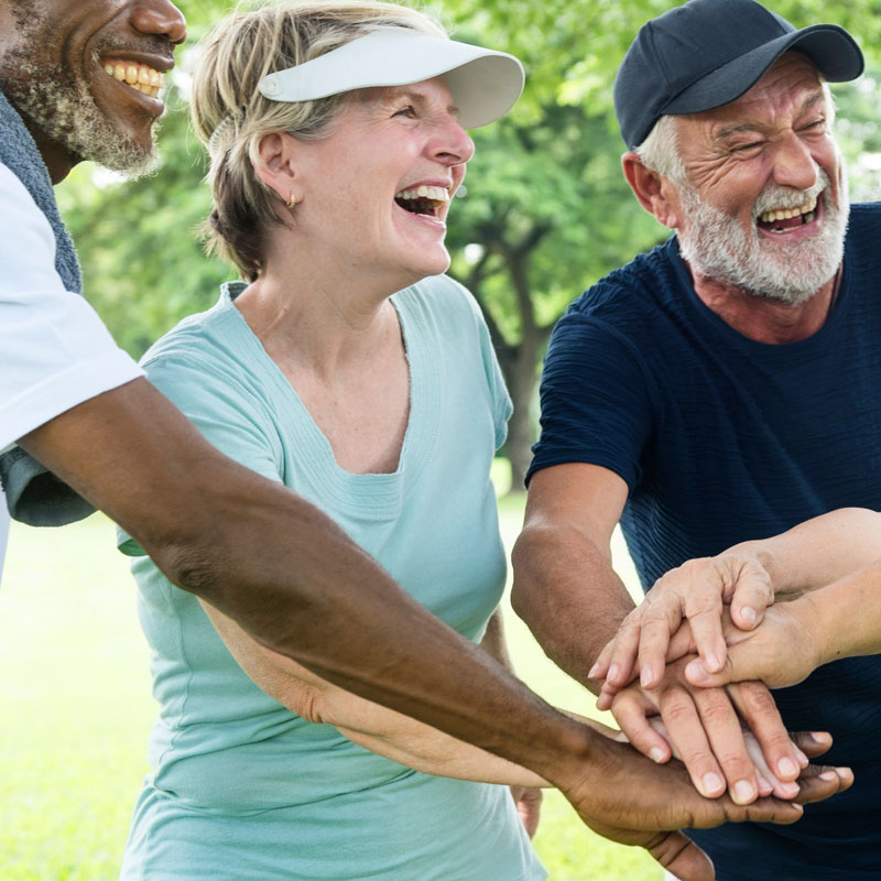 a senior friend group goes all hands in