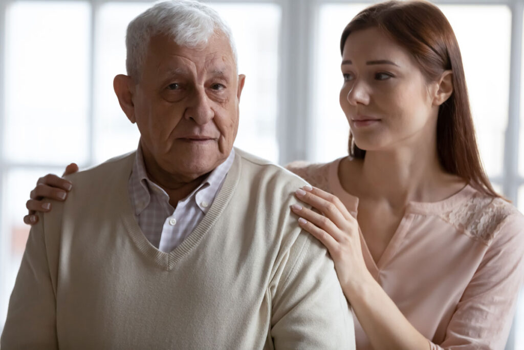 person with dad after learning tips for family caregivers