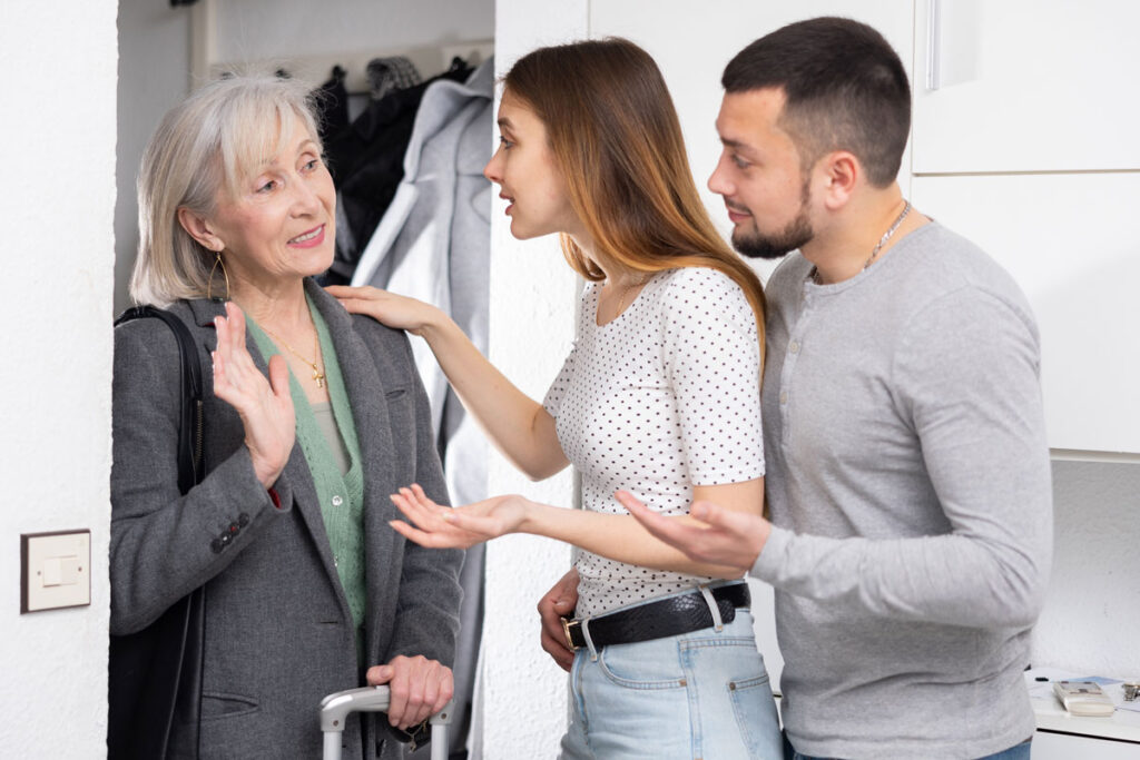 brother and sister talking to mother after learning how to talk to siblings about aging parents