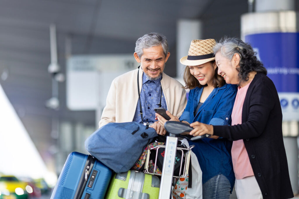 person traveling with aging parents